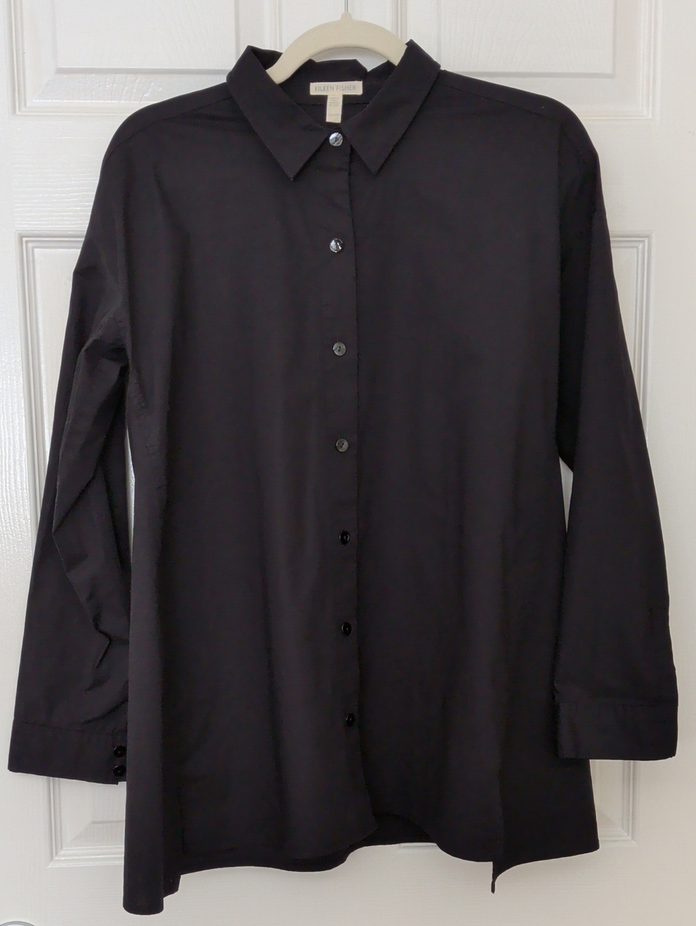 Eileen Fisher Black Button-Front Collared Long Sleeve Shirt